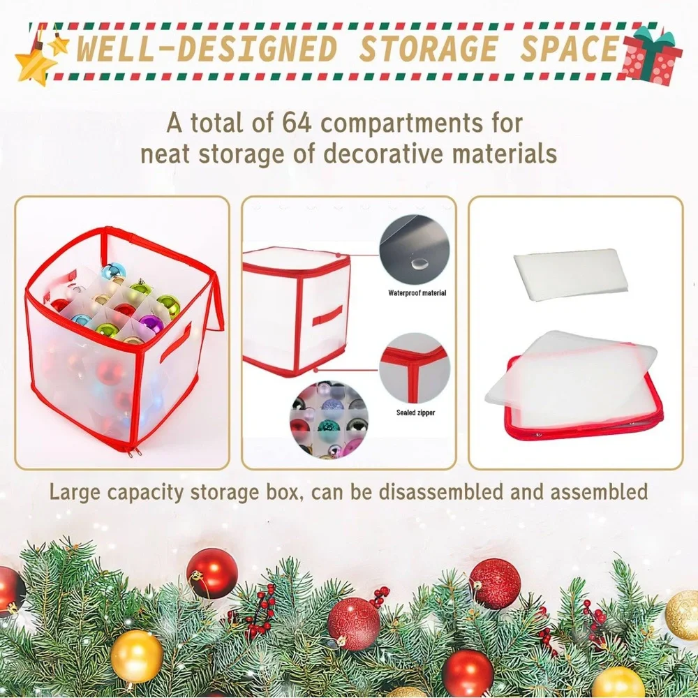 30” Christmas Tree Ornament Storage Box Organizer w Cardboard Inserts for Balls